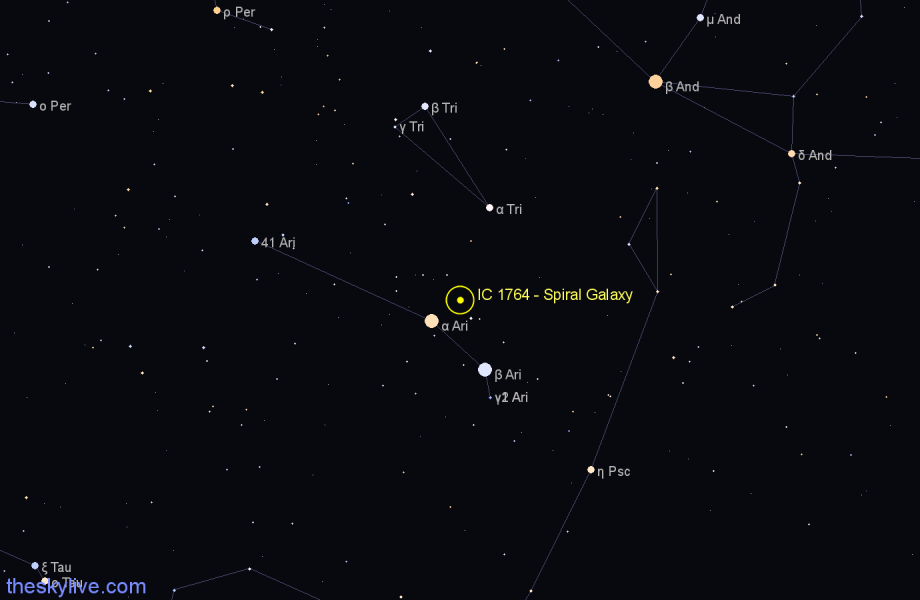 Finder chart IC 1764 - Spiral Galaxy in Aries star