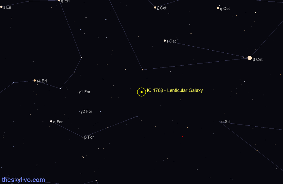 Finder chart IC 1768 - Lenticular Galaxy in Fornax star