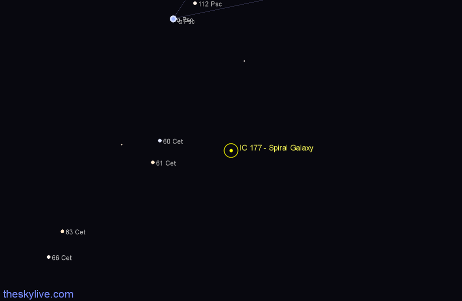 Finder chart IC 177 - Spiral Galaxy in Cetus star