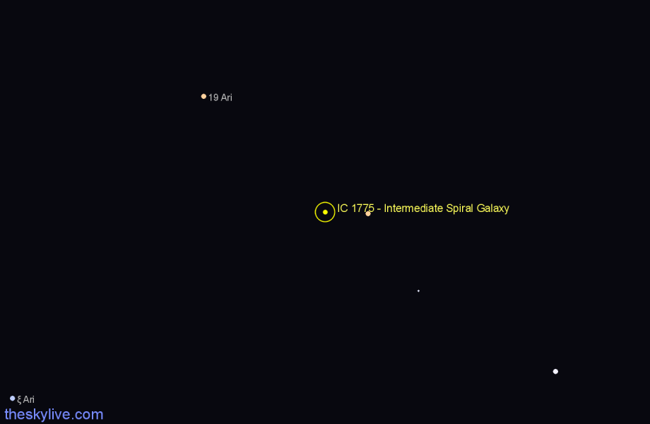 Finder chart IC 1775 - Intermediate Spiral Galaxy in Aries star