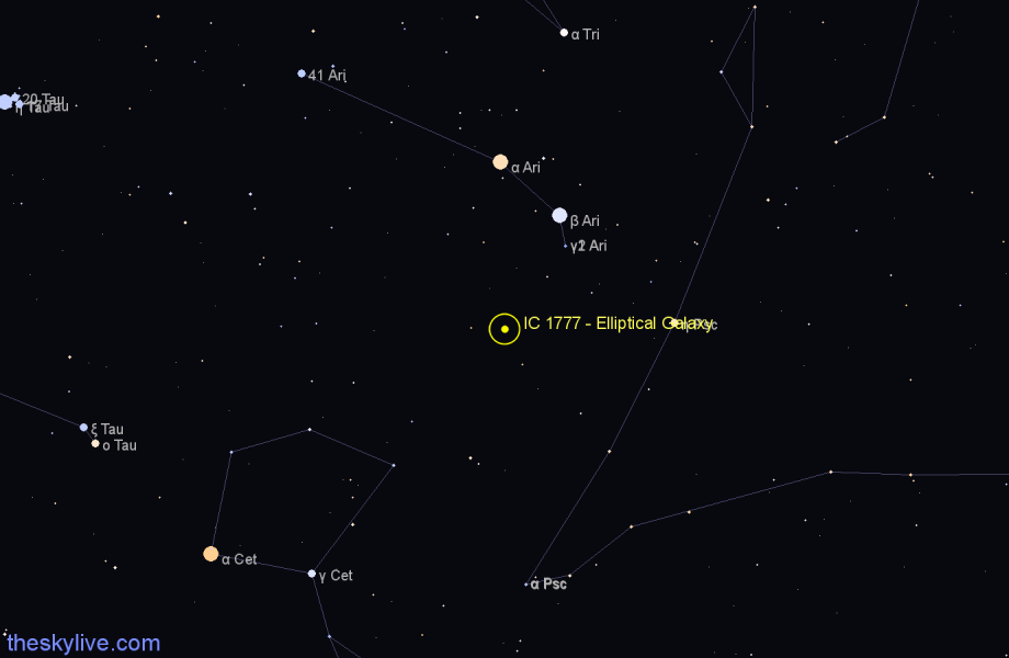 Finder chart IC 1777 - Elliptical Galaxy in Aries star