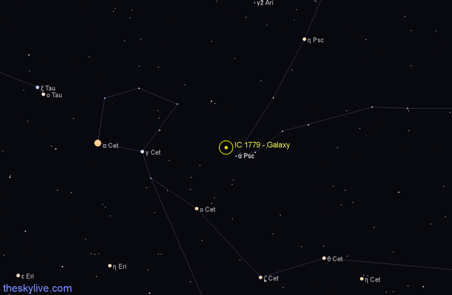 Finder chart IC 1779 - Galaxy in Cetus star