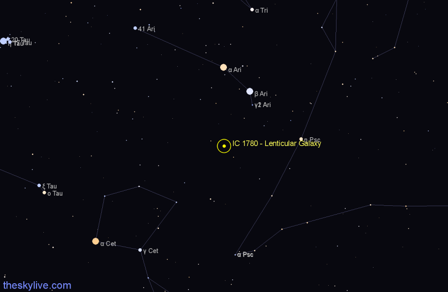 Finder chart IC 1780 - Lenticular Galaxy in Aries star