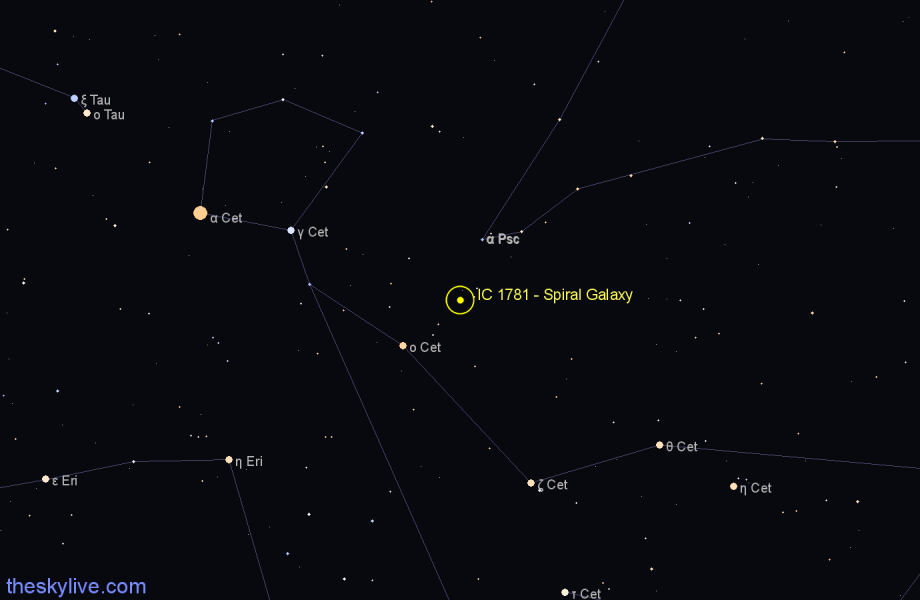 Finder chart IC 1781 - Spiral Galaxy in Cetus star