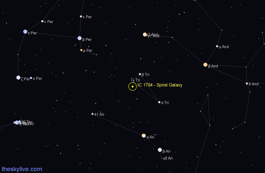 Finder chart IC 1784 - Spiral Galaxy in Triangulum star