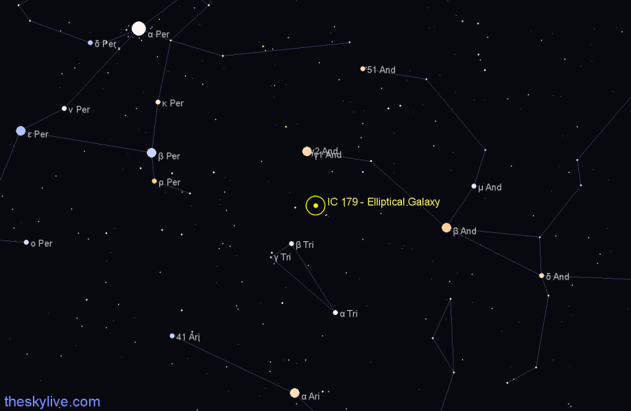 Finder chart IC 179 - Elliptical Galaxy in Andromeda star