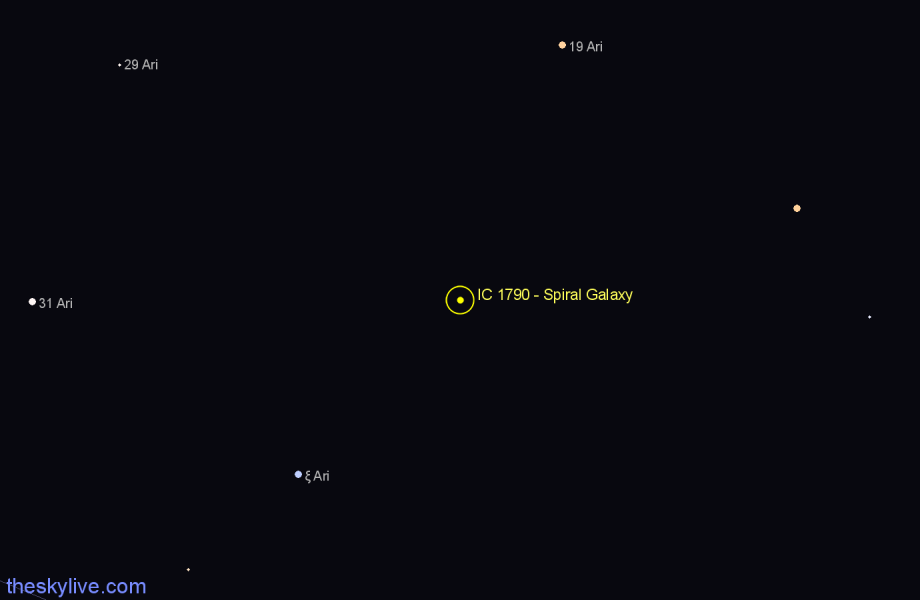 Finder chart IC 1790 - Spiral Galaxy in Aries star