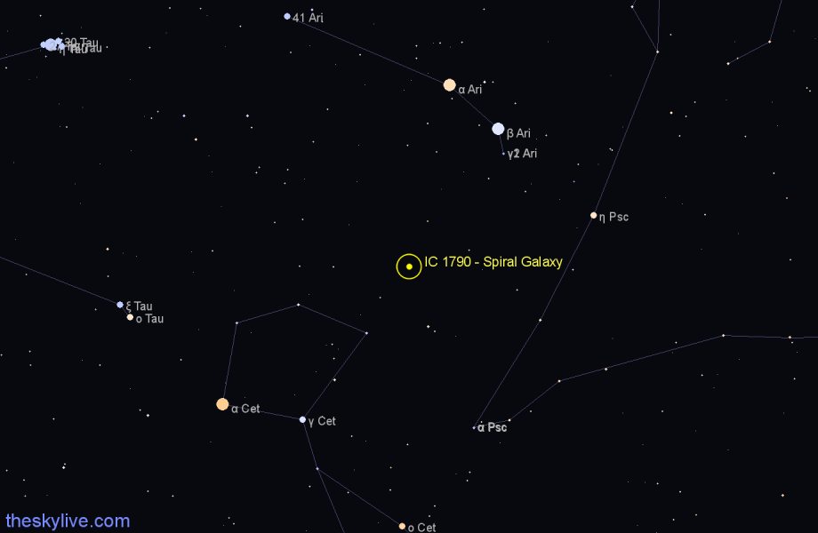 Finder chart IC 1790 - Spiral Galaxy in Aries star