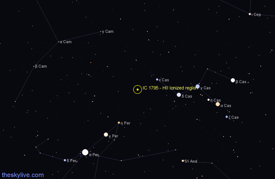 Finder chart IC 1795 - HII Ionized region in Cassiopeia star