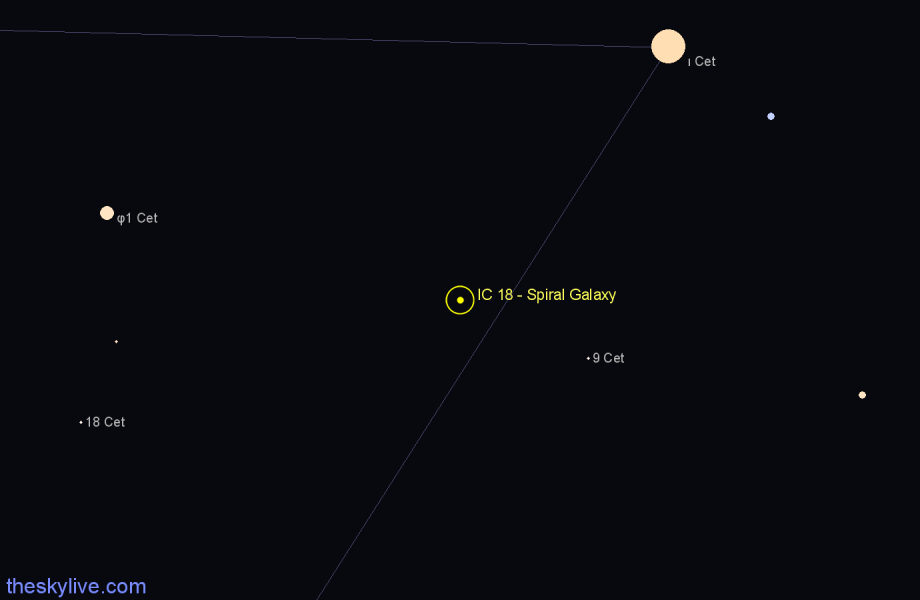 Finder chart IC 18 - Spiral Galaxy in Cetus star