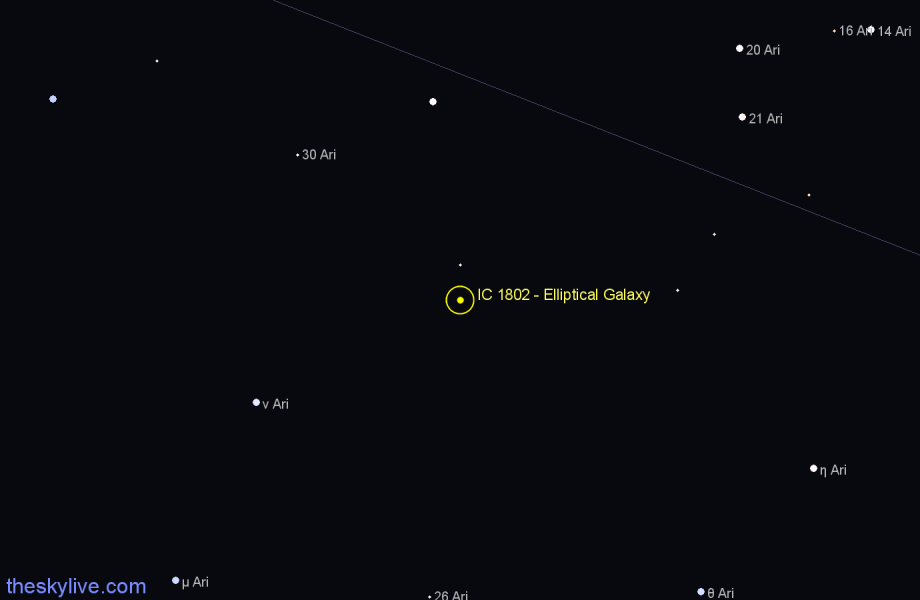 Finder chart IC 1802 - Elliptical Galaxy in Aries star