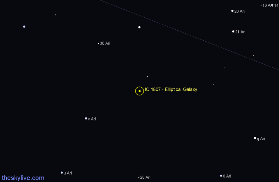 Finder chart IC 1807 - Elliptical Galaxy in Aries star