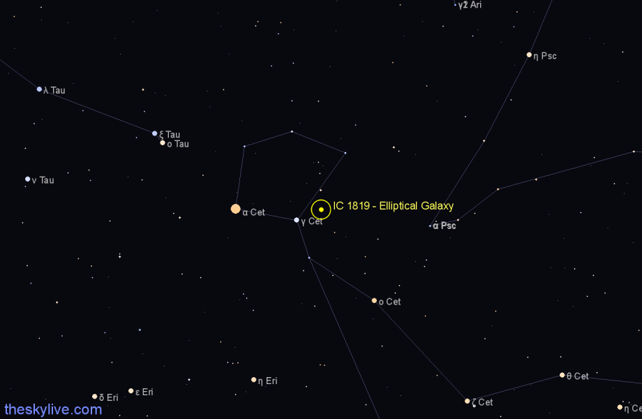 Finder chart IC 1819 - Elliptical Galaxy in Cetus star