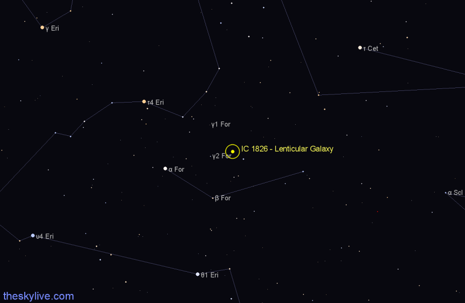 Finder chart IC 1826 - Lenticular Galaxy in Fornax star