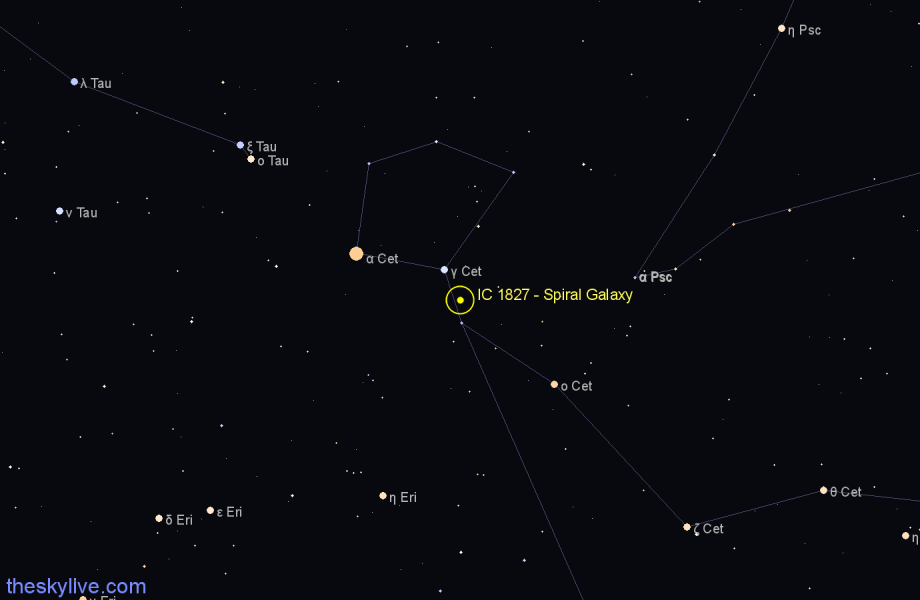 Finder chart IC 1827 - Spiral Galaxy in Cetus star