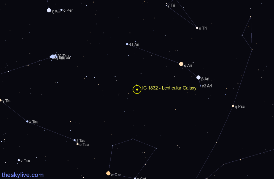 Finder chart IC 1832 - Lenticular Galaxy in Aries star