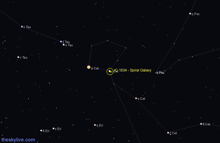 Finder chart IC 1834 - Spiral Galaxy in Cetus star
