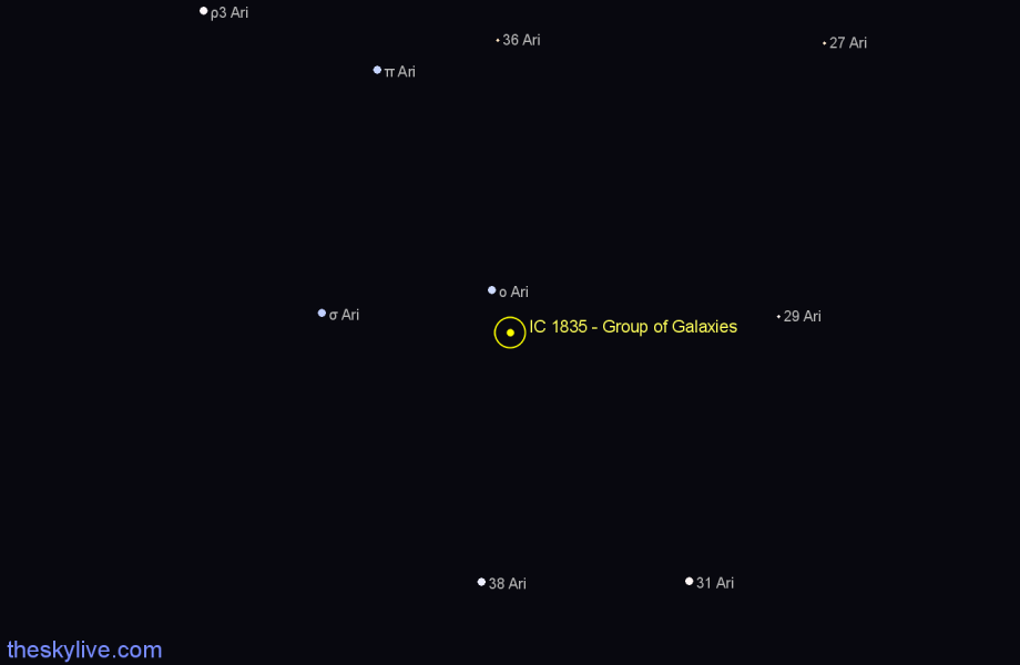 Finder chart IC 1835 - Group of Galaxies in Aries star