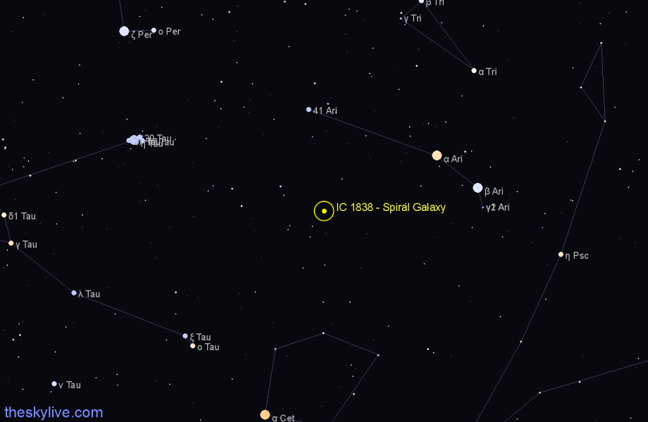 Finder chart IC 1838 - Spiral Galaxy in Aries star
