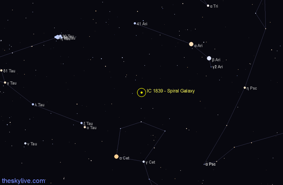 Finder chart IC 1839 - Spiral Galaxy in Aries star