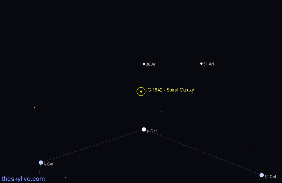Finder chart IC 1842 - Spiral Galaxy in Aries star