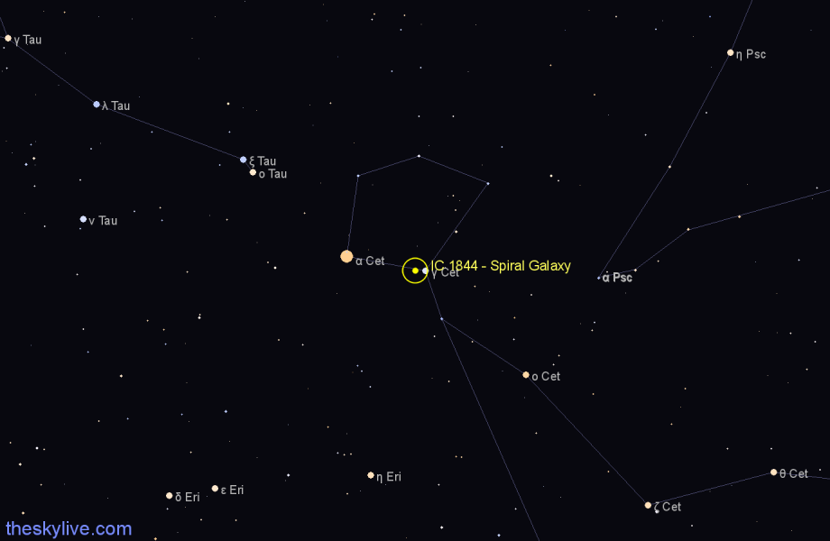 Finder chart IC 1844 - Spiral Galaxy in Cetus star