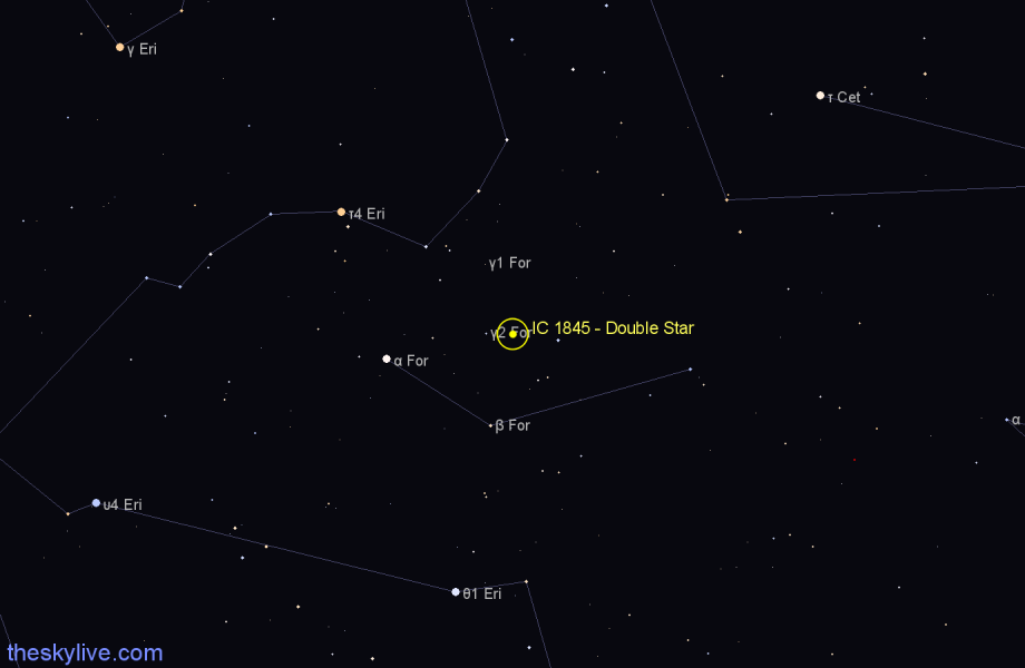 Finder chart IC 1845 - Double Star in Fornax star