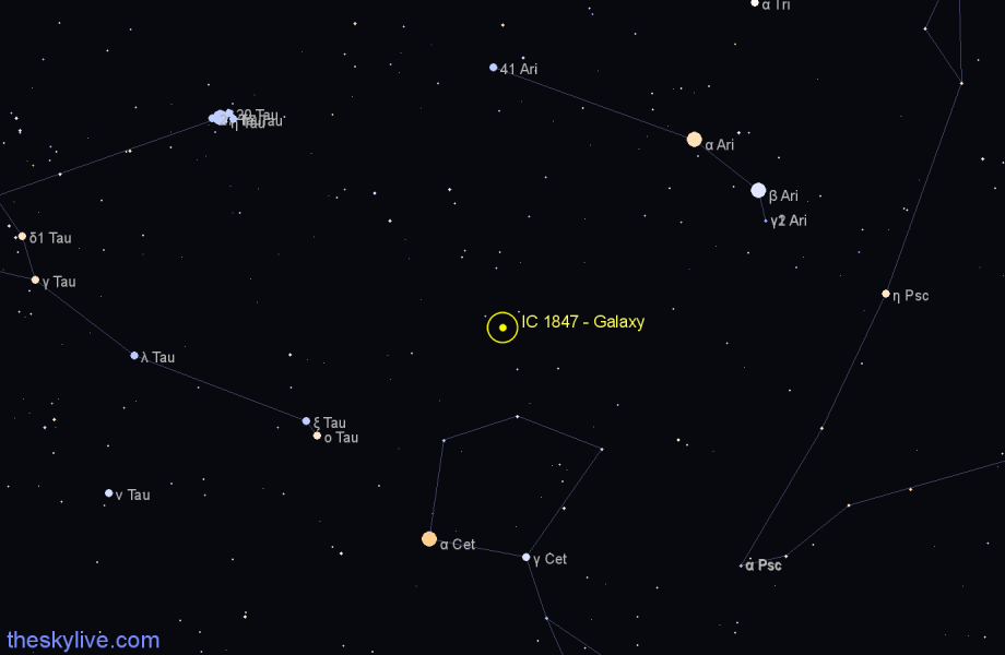 Finder chart IC 1847 - Galaxy in Aries star