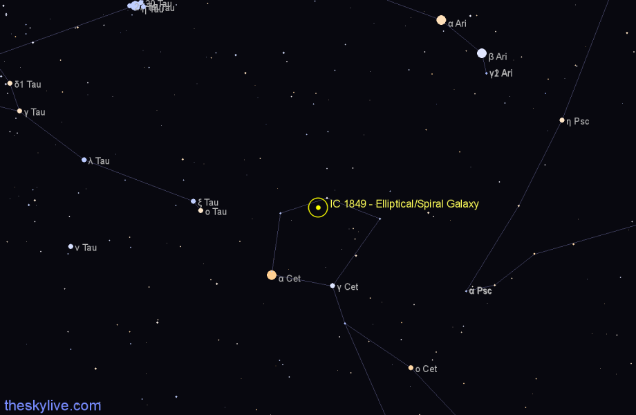 Finder chart IC 1849 - Elliptical/Spiral Galaxy in Cetus star