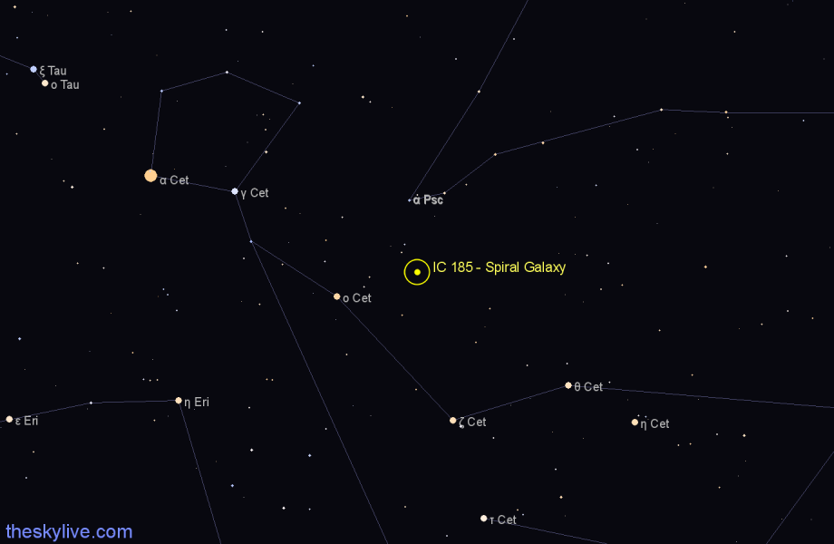 Finder chart IC 185 - Spiral Galaxy in Cetus star