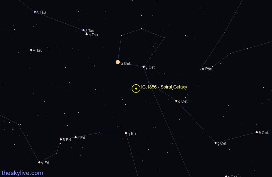 Finder chart IC 1856 - Spiral Galaxy in Cetus star