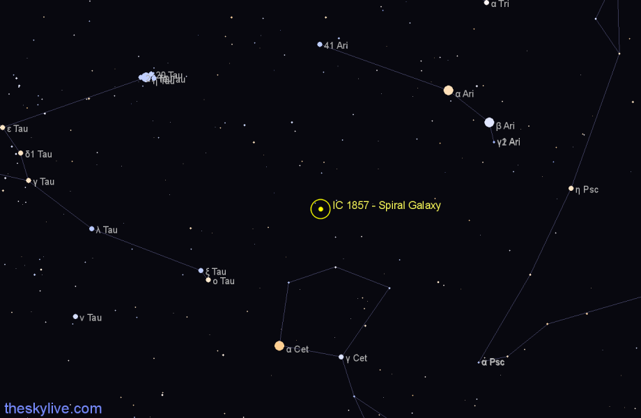 Finder chart IC 1857 - Spiral Galaxy in Aries star