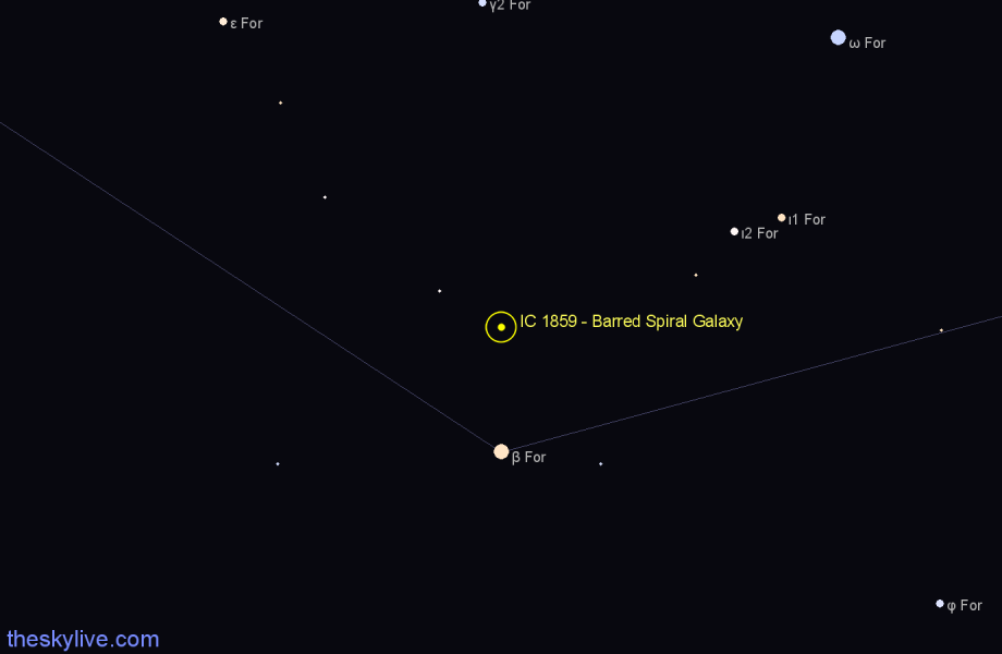 Finder chart IC 1859 - Barred Spiral Galaxy in Fornax star