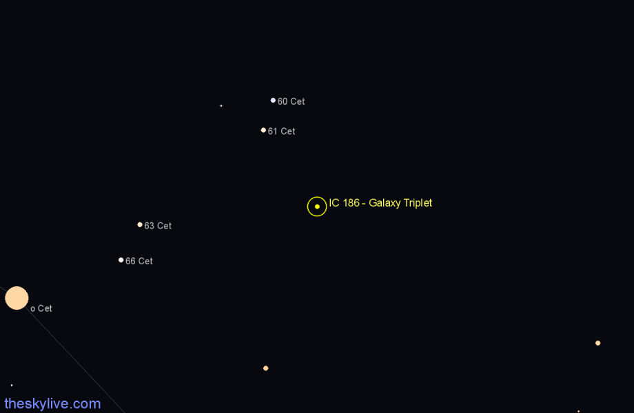 Finder chart IC 186 - Galaxy Triplet in Cetus star