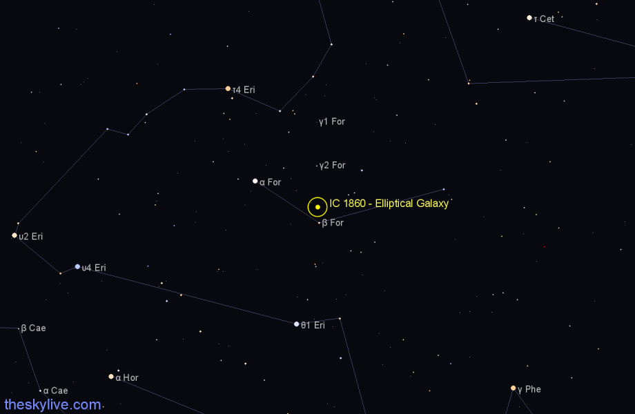 Finder chart IC 1860 - Elliptical Galaxy in Fornax star