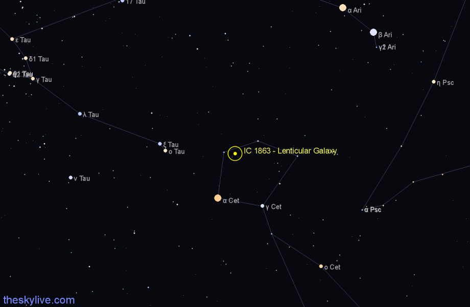 Finder chart IC 1863 - Lenticular Galaxy in Cetus star
