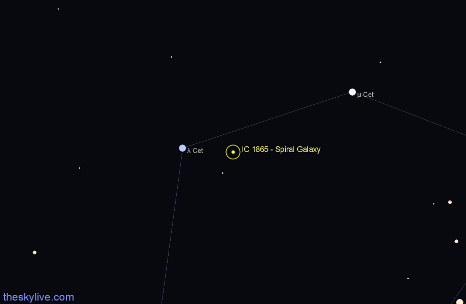 Finder chart IC 1865 - Spiral Galaxy in Cetus star