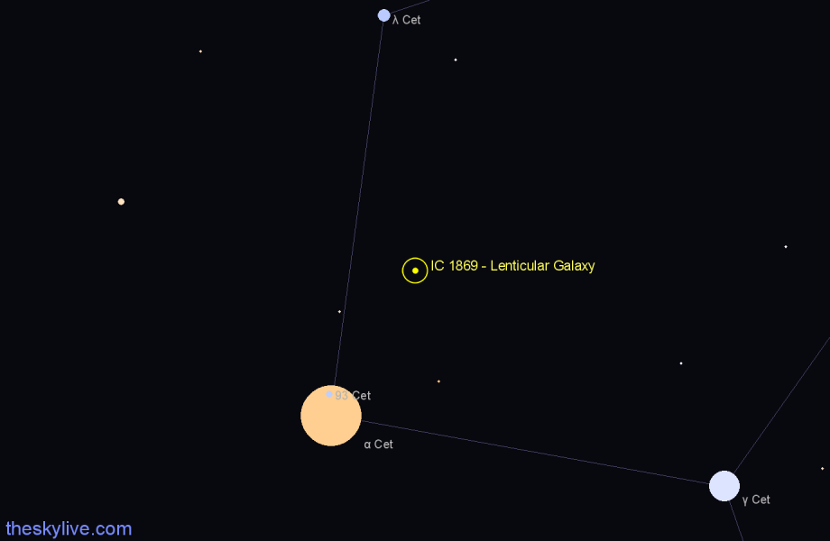 Finder chart IC 1869 - Lenticular Galaxy in Cetus star