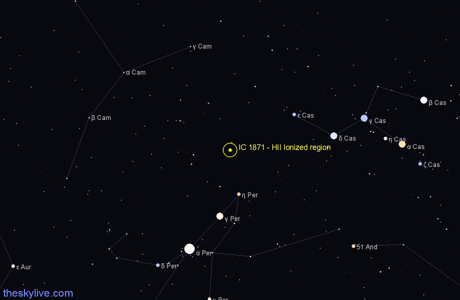 Finder chart IC 1871 - HII Ionized region in Cassiopeia star