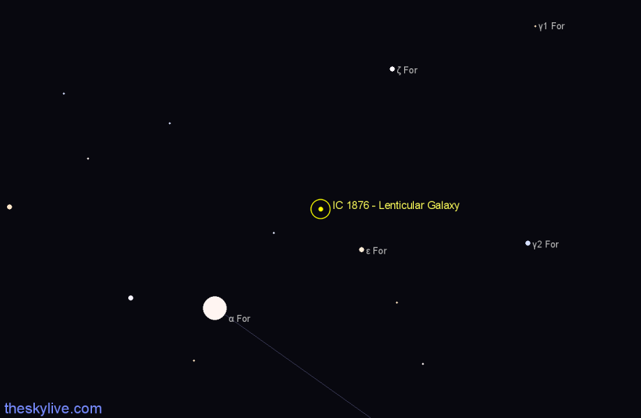 Finder chart IC 1876 - Lenticular Galaxy in Fornax star
