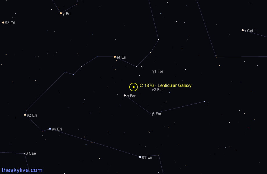 Finder chart IC 1876 - Lenticular Galaxy in Fornax star