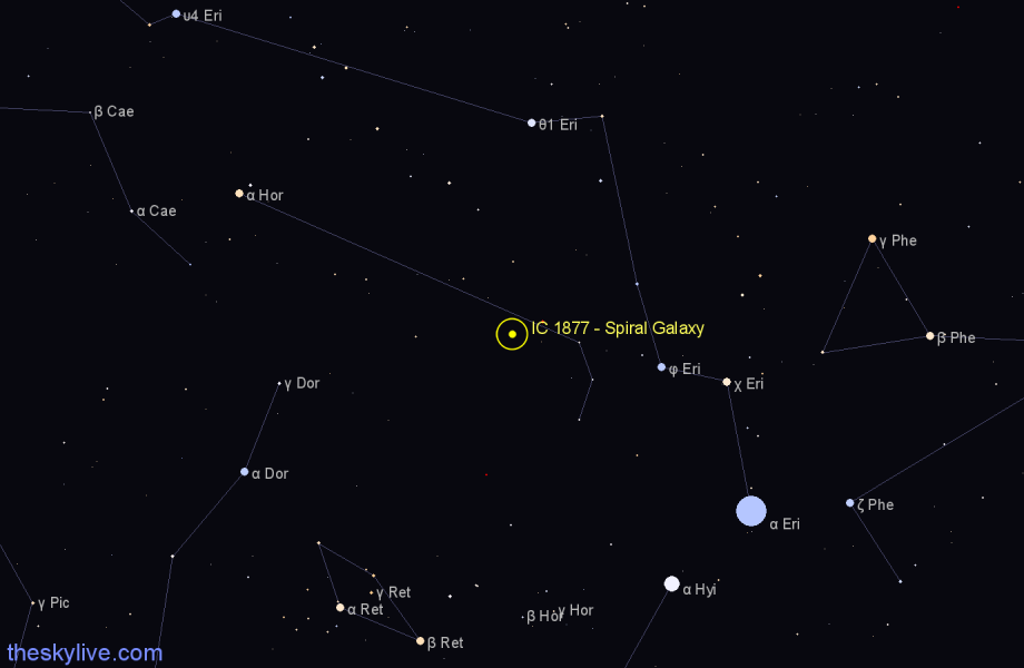 Finder chart IC 1877 - Spiral Galaxy in Horologium star