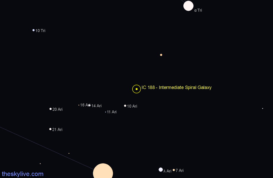Finder chart IC 188 - Intermediate Spiral Galaxy in Aries star