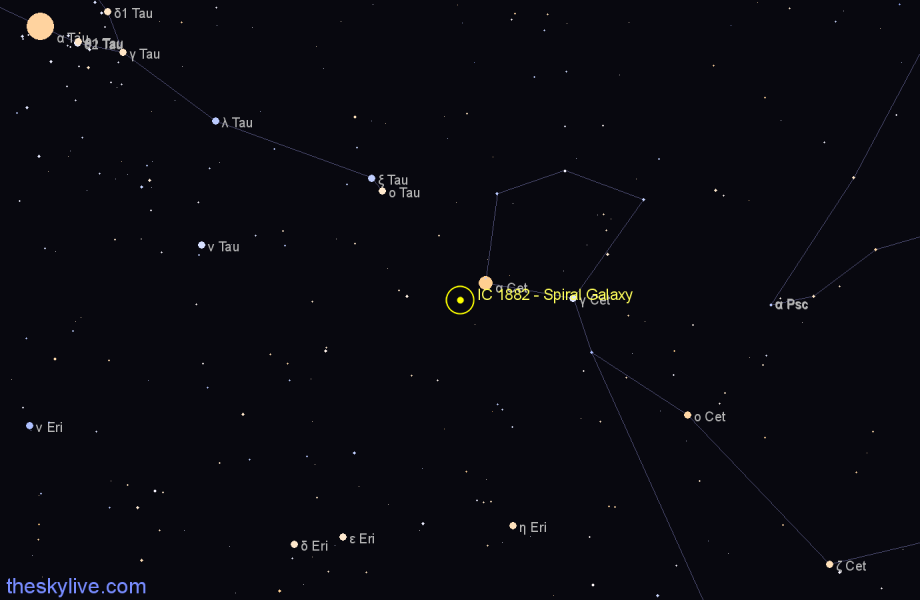 Finder chart IC 1882 - Spiral Galaxy in Cetus star