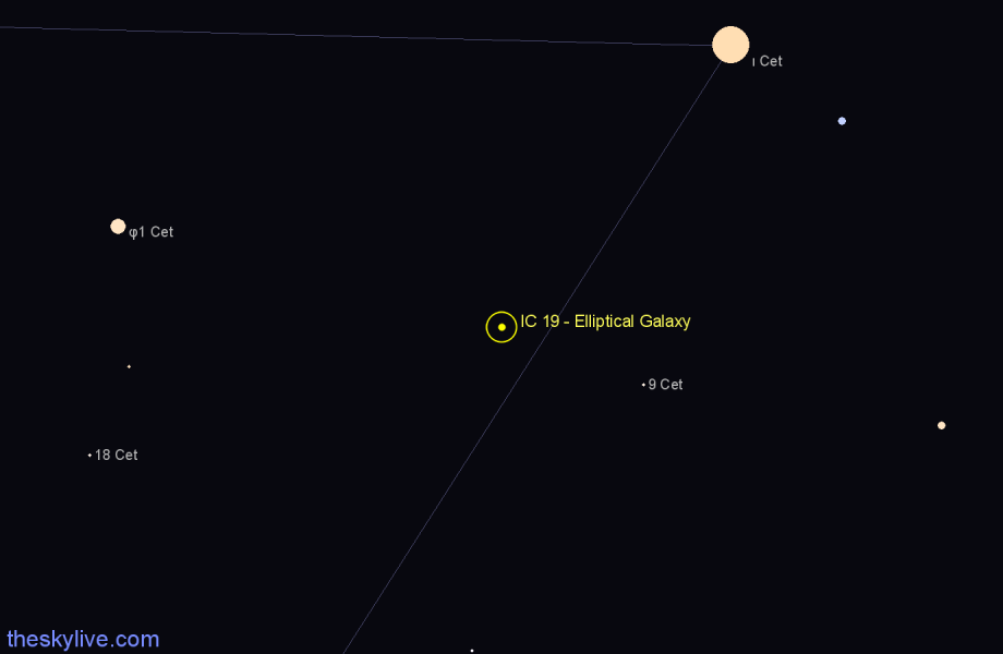 Finder chart IC 19 - Elliptical Galaxy in Cetus star