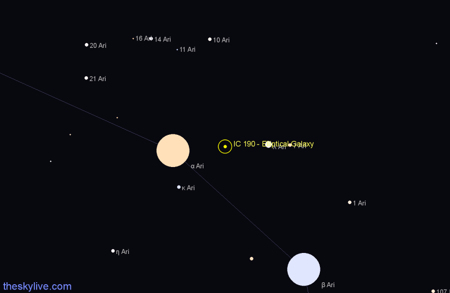 Finder chart IC 190 - Elliptical Galaxy in Aries star