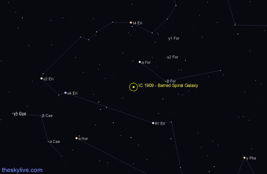 Finder chart IC 1909 - Barred Spiral Galaxy in Fornax star