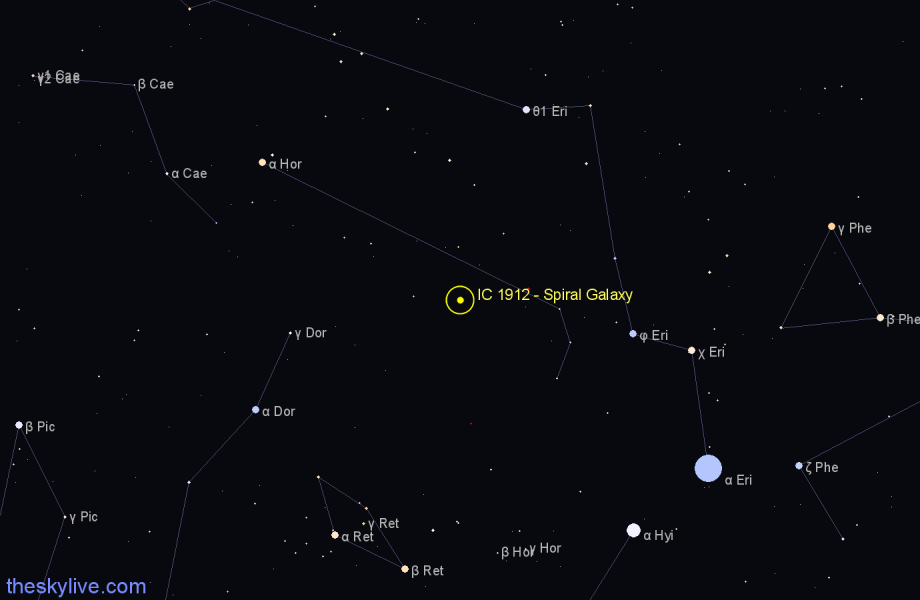 Finder chart IC 1912 - Spiral Galaxy in Horologium star