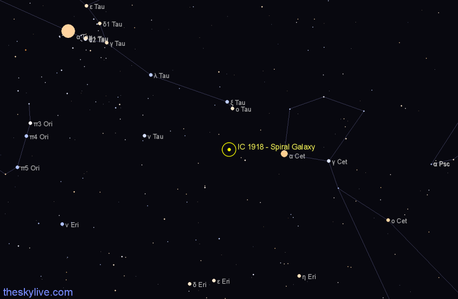 Finder chart IC 1918 - Spiral Galaxy in Taurus star