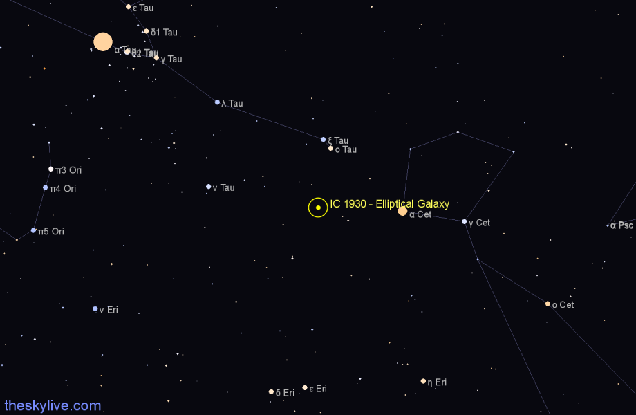 Finder chart IC 1930 - Elliptical Galaxy in Taurus star
